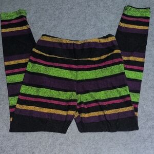 LuLaRoe Kids Leggings with Green, Purple, and Gold Stripes